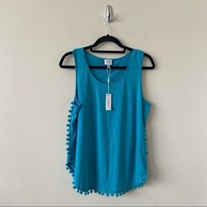 NWT-CUPIO Linen Blend Pom Pom Tank Top (Size:Large)